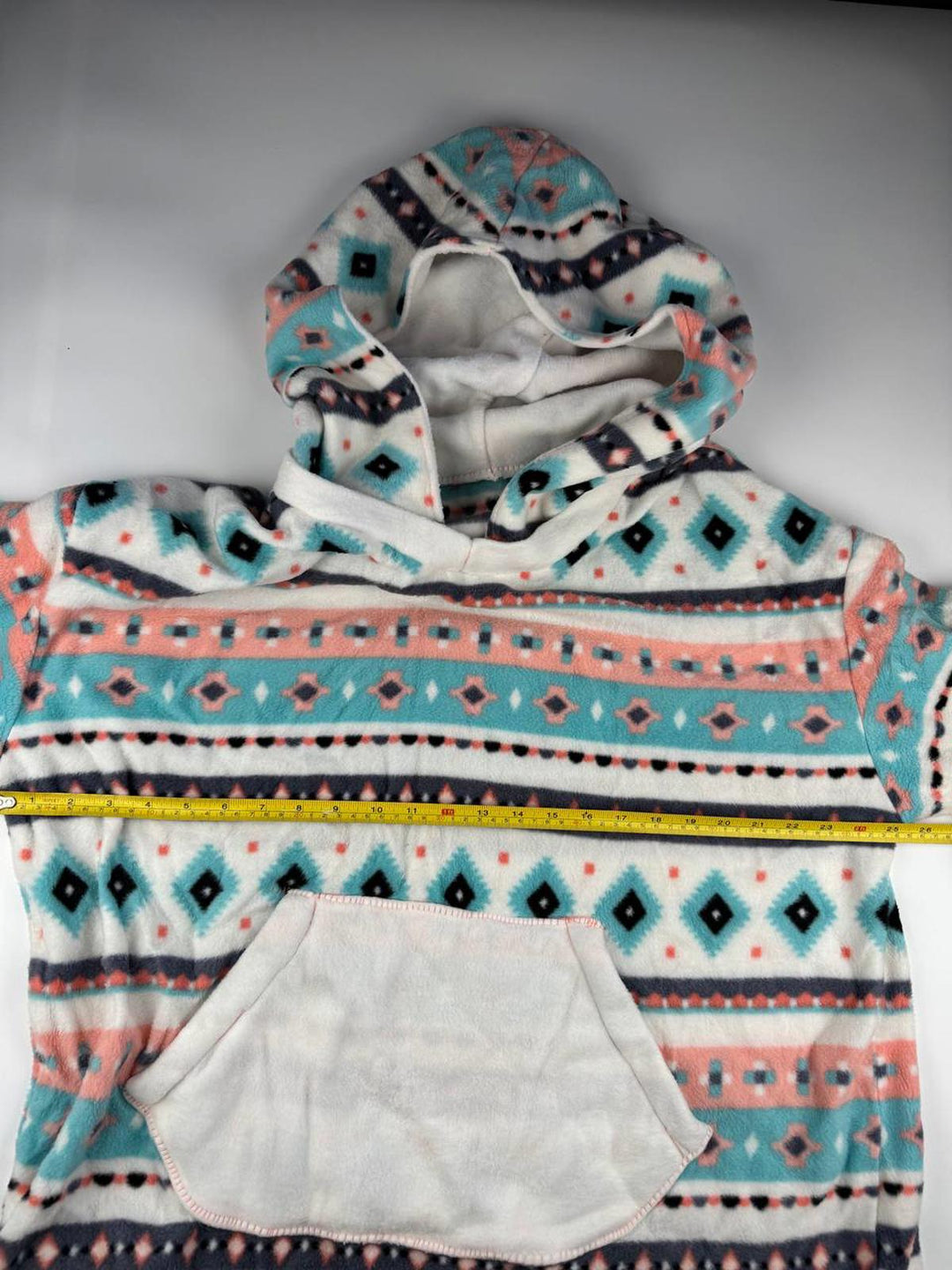 Vintage Women's Hooded Pullover Sweatshirt Fleece with Geometric Pattern Size see pics