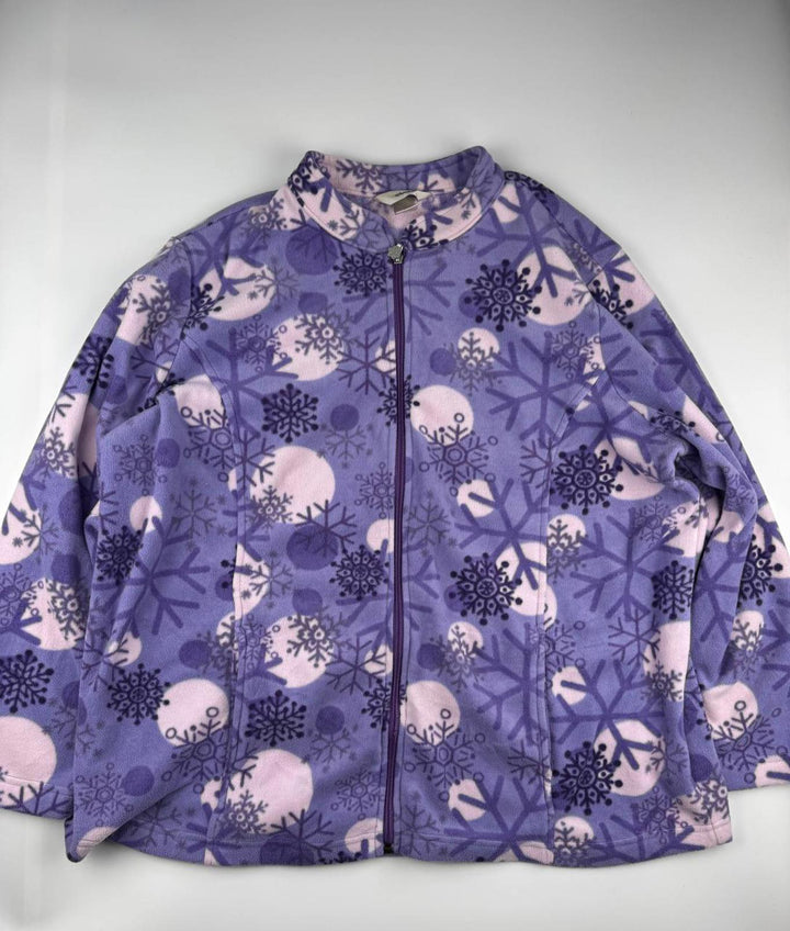 Vintage Women's Purple Snowflake Print Fleece Jacket