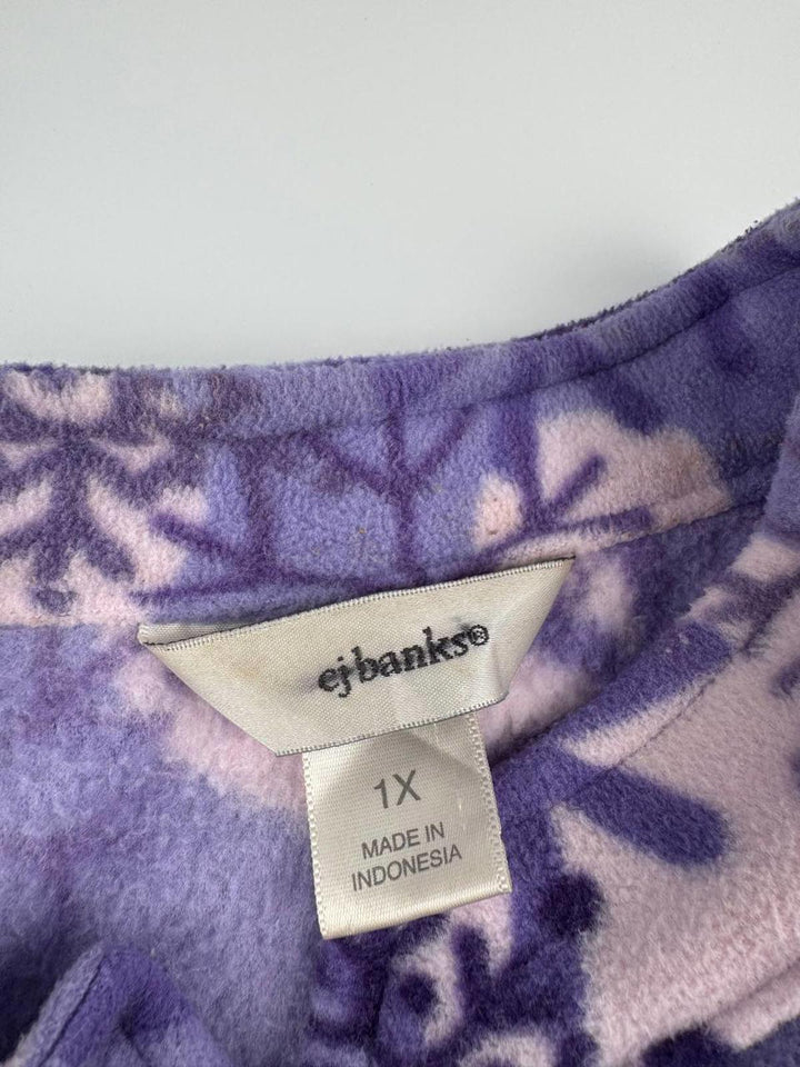 Vintage Women's Purple Snowflake Print Fleece Jacket