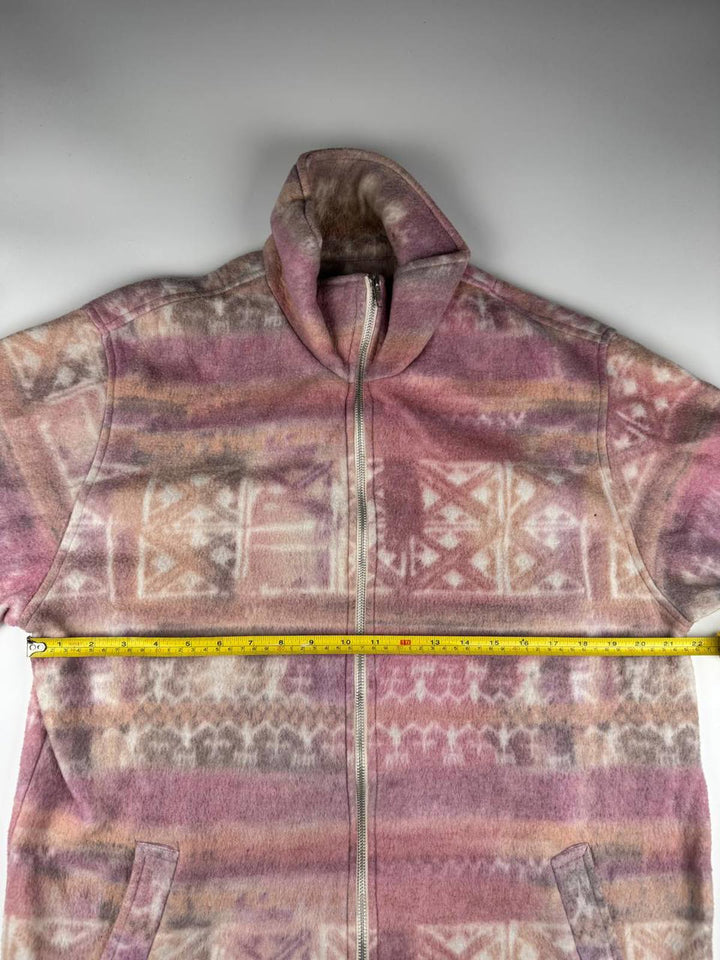 Women's Pink and Beige Patterned Fleece Jacket