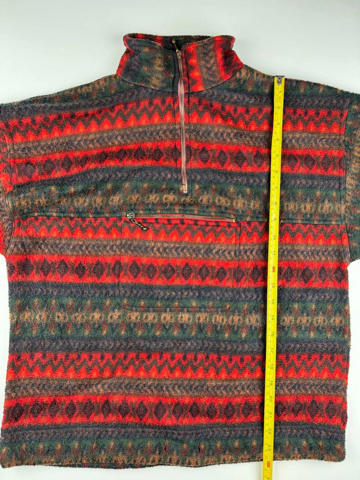 Men's Vintage Patterned Fleece Jacket with Half-Zip