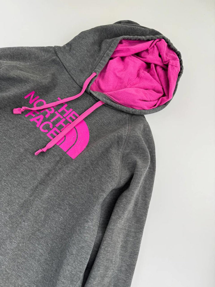 The North Face Hoodie Women's XXL Grey Pink Sweatshirt Pullover Sweater Logo