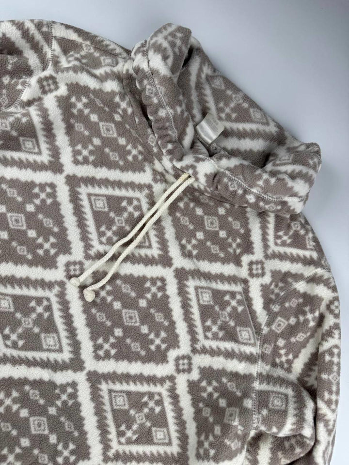 Vintage Patterned Fleece Hoodie Size L
