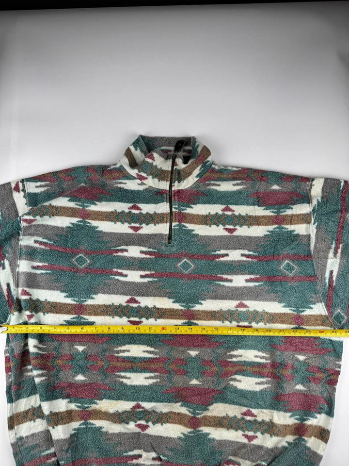 Vintage Patterned Fleece Jacket with Quarter Zip