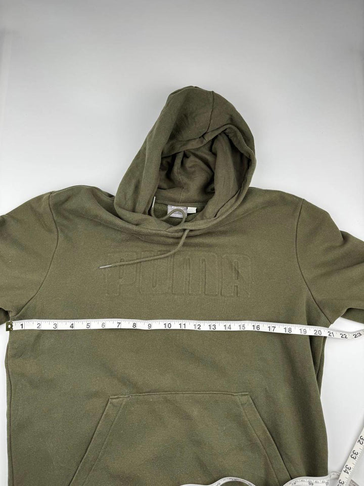 Puma Sweatshirt Men Size Small Olive Green Hoodie Embossed Logo
