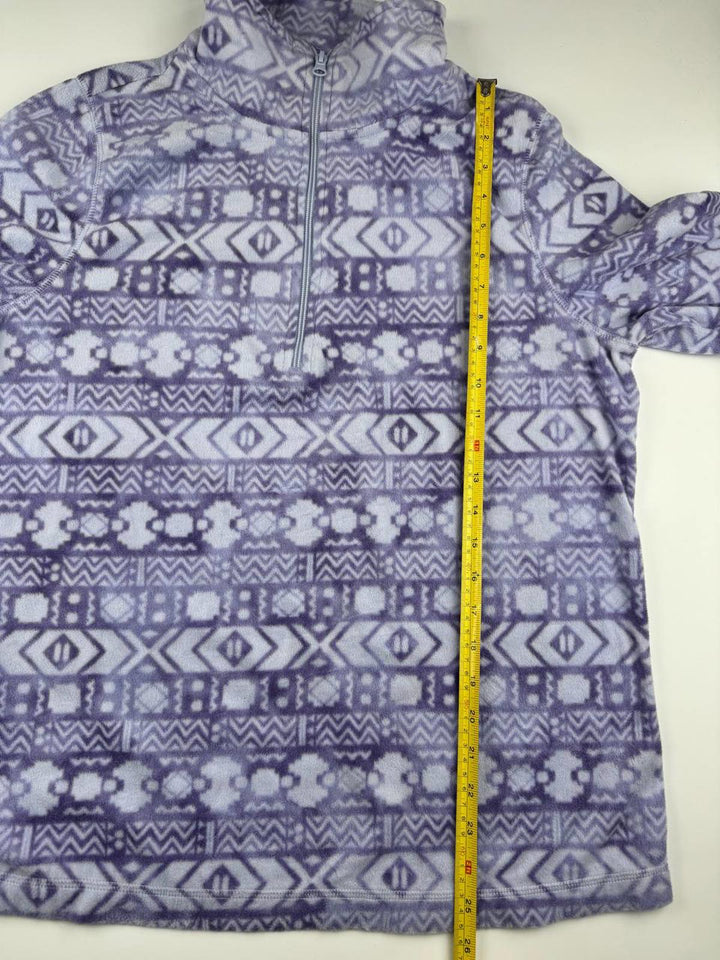 Vintage Women's Purple Patterned Fleece Jacket with Half-Zip made in Madagascar
