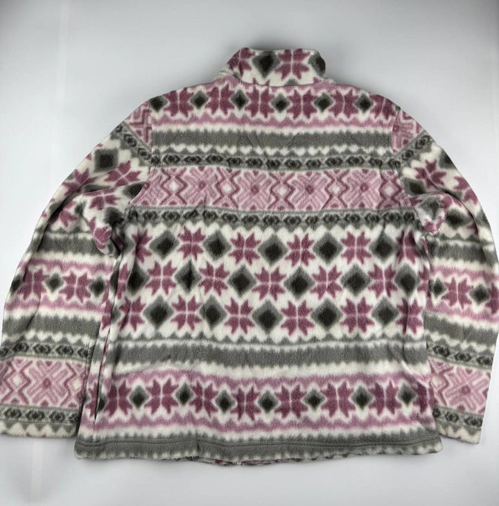 Vintage Women's Zip-Up Fleece Jacket with Pink and Gray Pattern