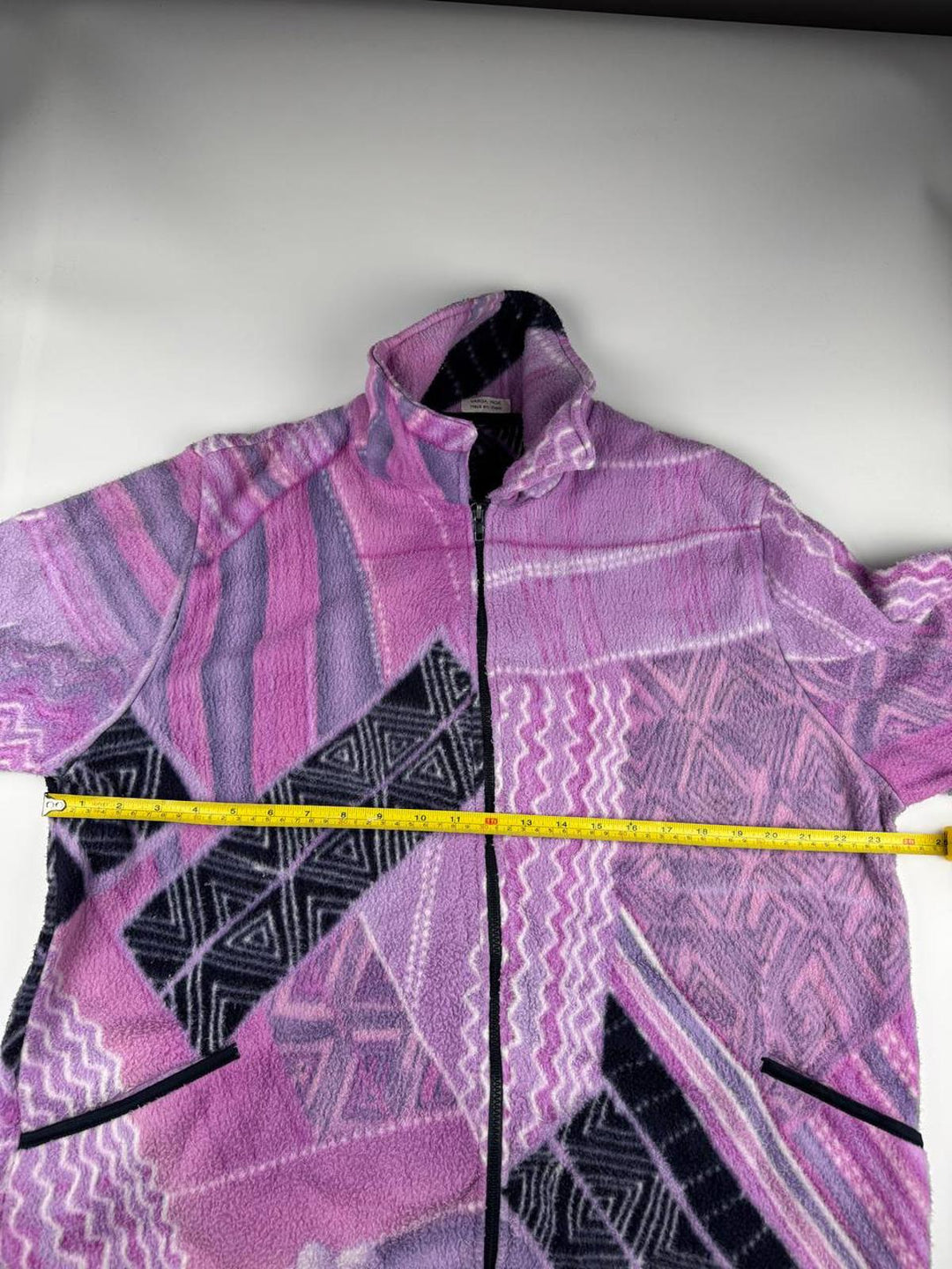 Vintage Patterned Fleece Zip-Up Jacket