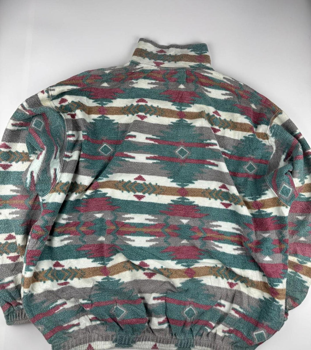 Vintage Patterned Fleece Jacket with Quarter Zip