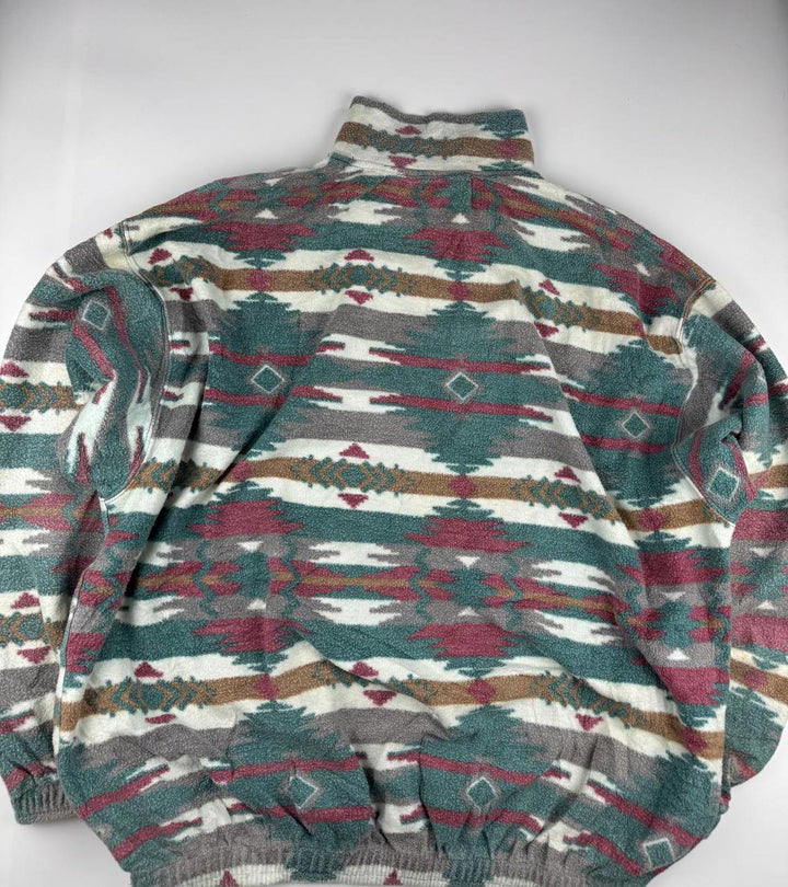 Vintage Patterned Fleece Jacket with Quarter Zip