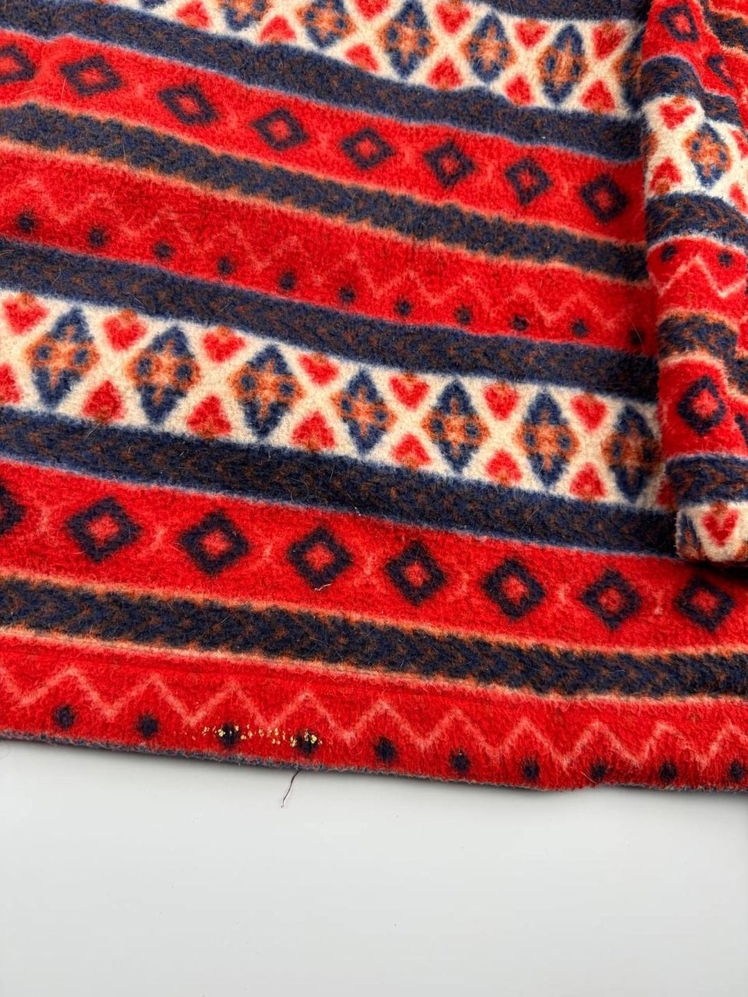 Vintage Red Patterned Fleece Jacket with Half-Zip and Front Pocket