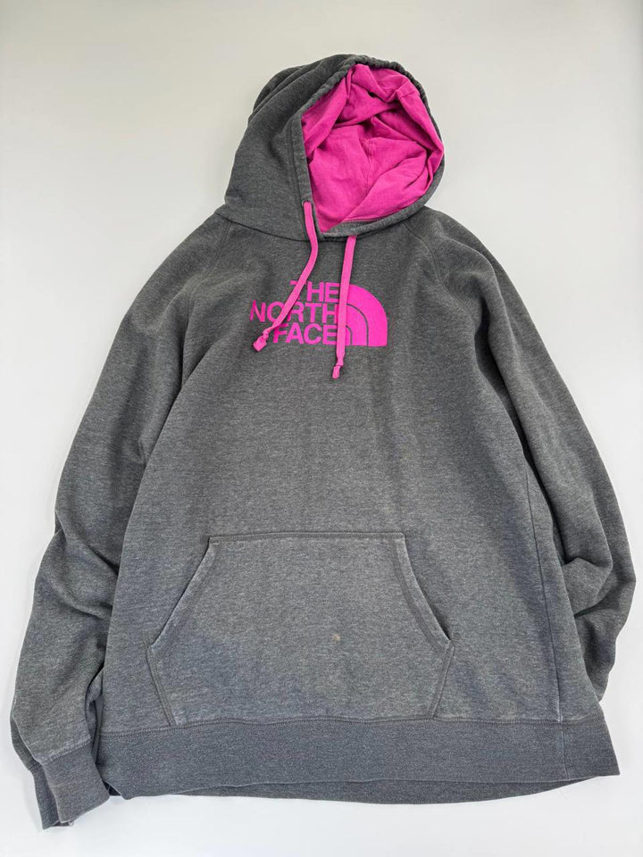 The North Face Hoodie Women's XXL Grey Pink Sweatshirt Pullover Sweater Logo