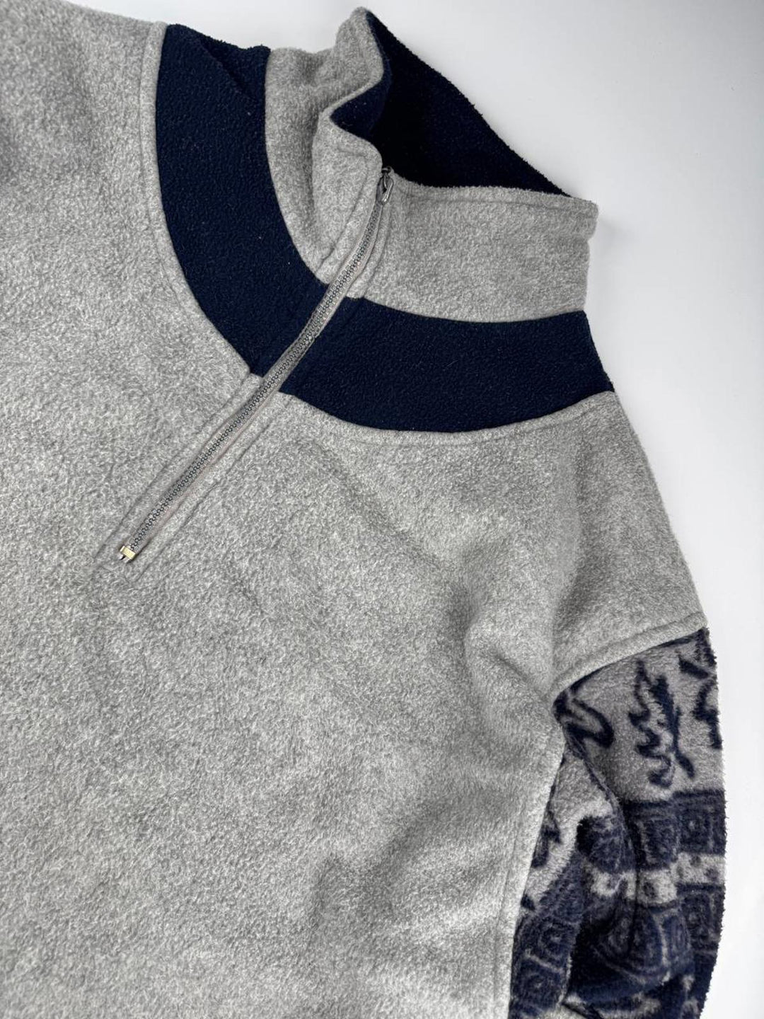 Vintage Grey and Navy Half-Zip Pullover Sweatshirt Fleece