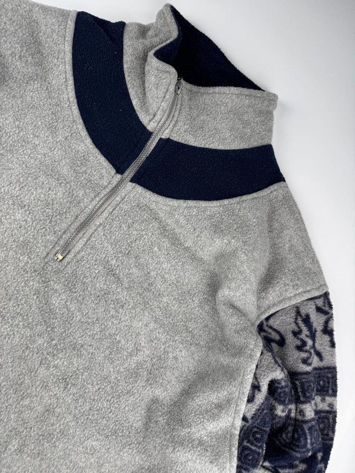 Vintage Grey and Navy Half-Zip Pullover Sweatshirt Fleece