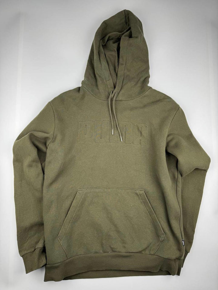Puma Sweatshirt Men Size Small Olive Green Hoodie Embossed Logo