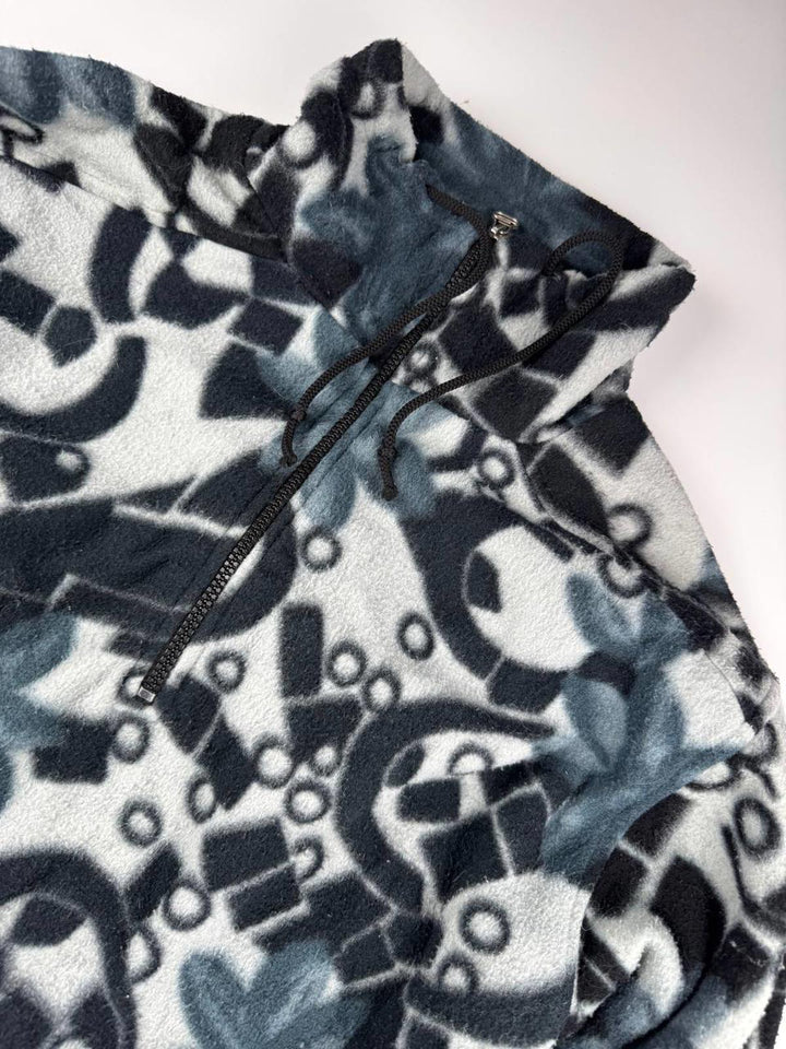 Vintage Patterned Fleece Jacket with Half-Zip Size M