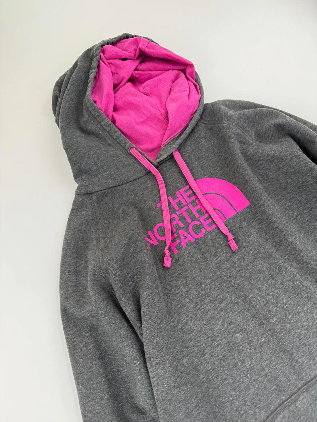 The North Face Hoodie Women's XXL Grey Pink Sweatshirt Pullover Sweater Logo