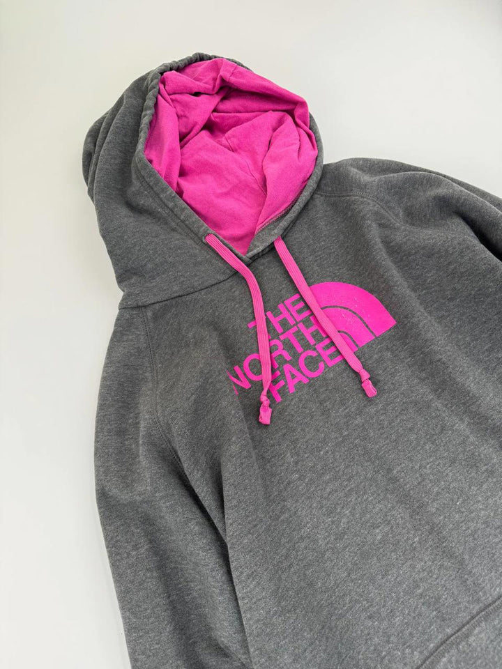The North Face Hoodie Women's XXL Grey Pink Sweatshirt Pullover Sweater Logo