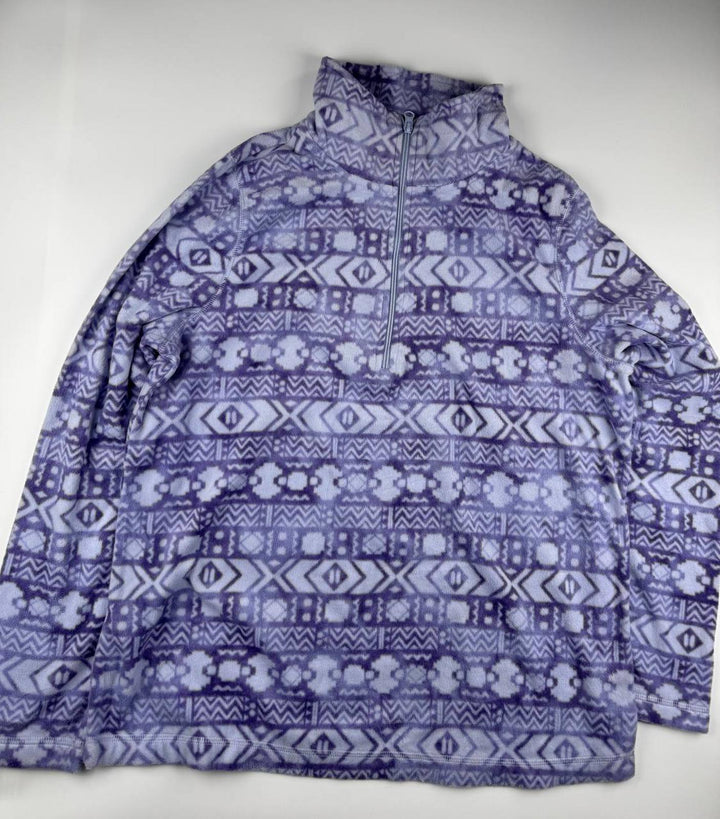 Vintage Women's Purple Patterned Fleece Jacket with Half-Zip made in Madagascar