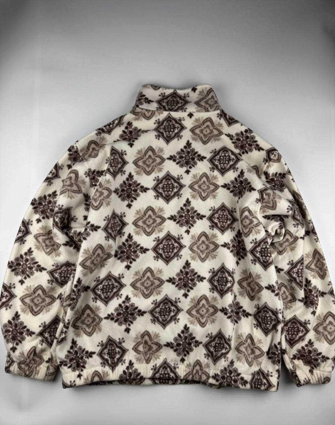 Vintage Women's Fleece Jacket with Brown Pattern and Rhinestone Accents