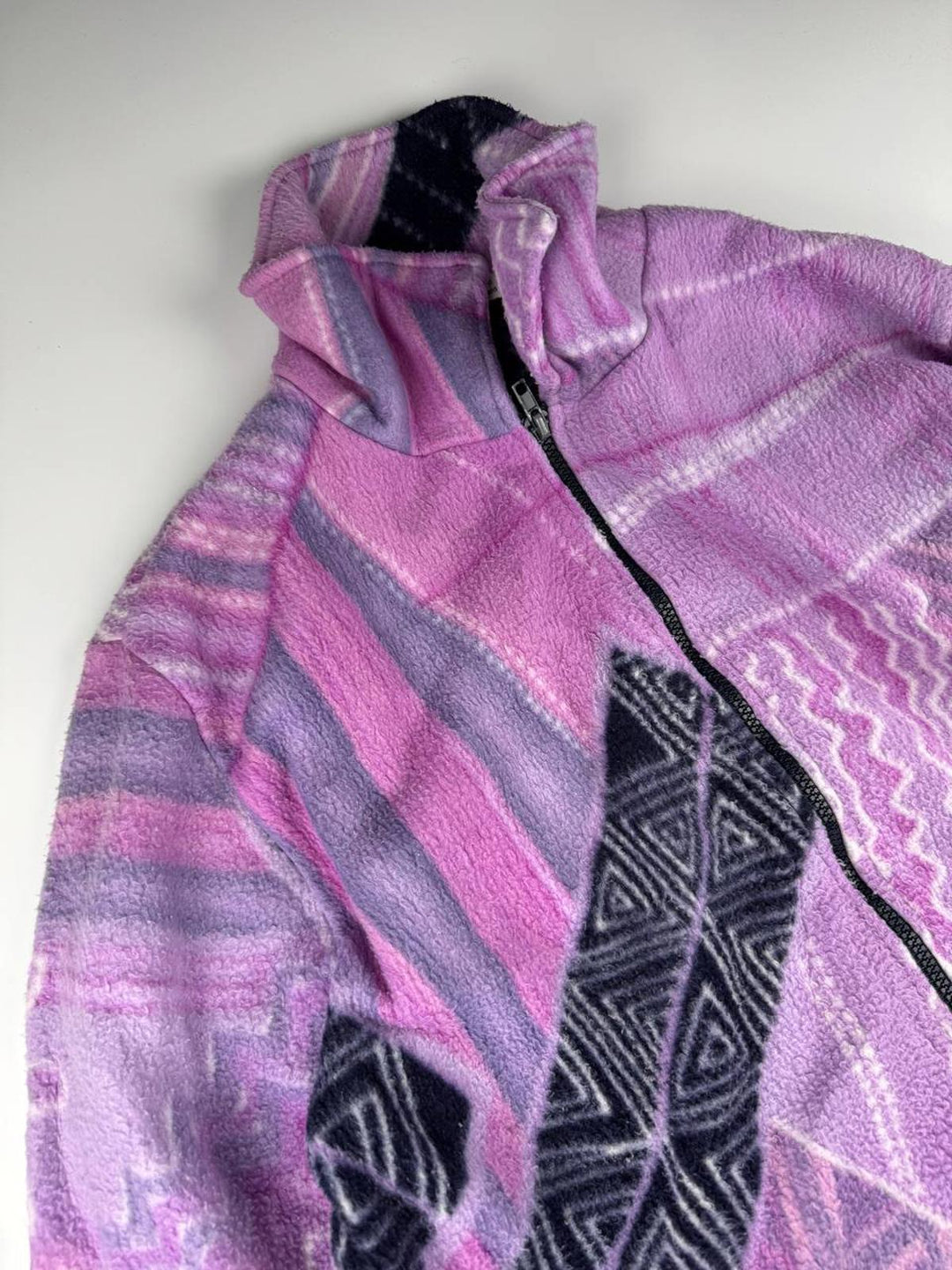 Vintage Patterned Fleece Zip-Up Jacket