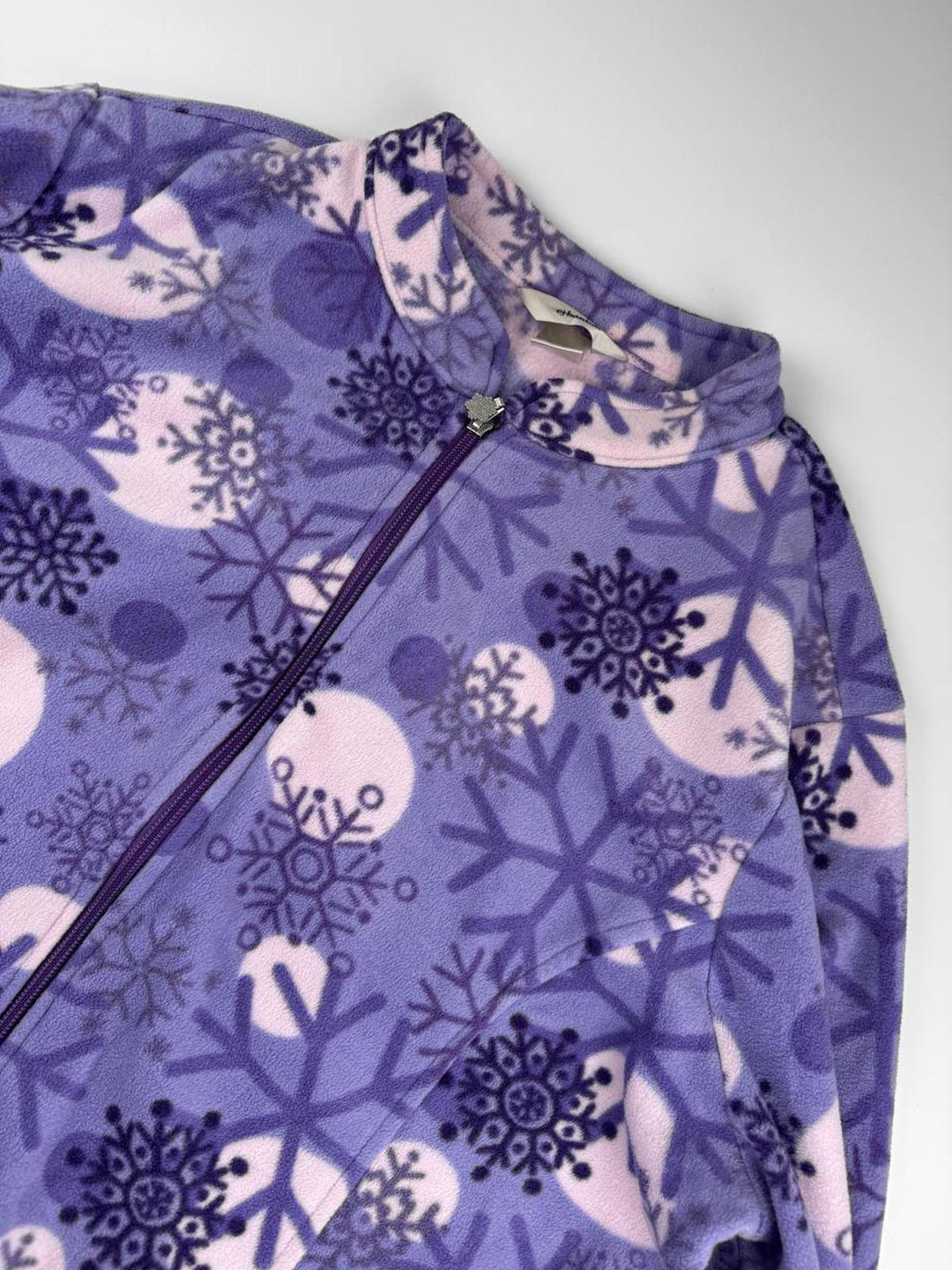 Vintage Women's Purple Snowflake Print Fleece Jacket