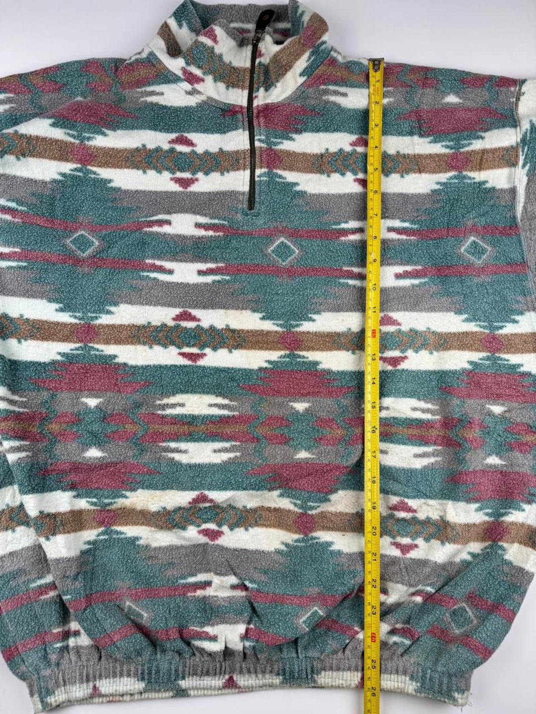 Vintage Patterned Fleece Jacket with Quarter Zip