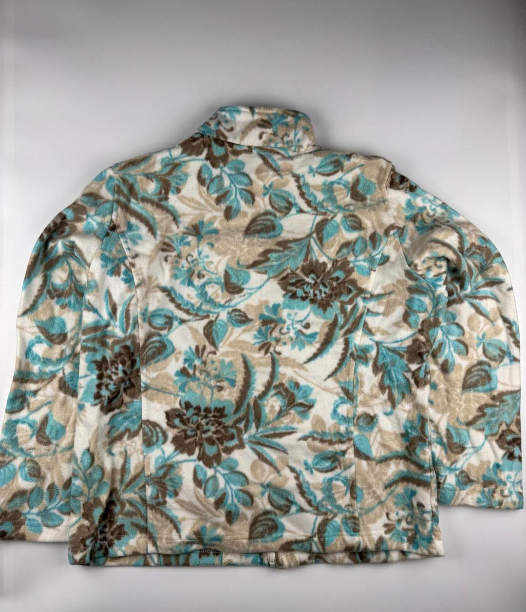 Vintage Floral Patterned Zip-Up Fleece Jacket with Sequins