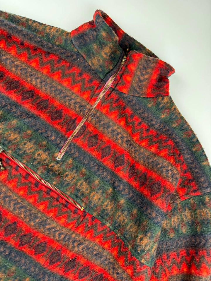 Men's Vintage Patterned Fleece Jacket with Half-Zip