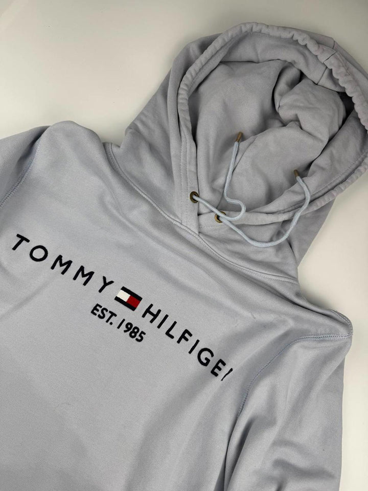 Tommy Hilfiger embroidered flag logo hoodie in grey marl