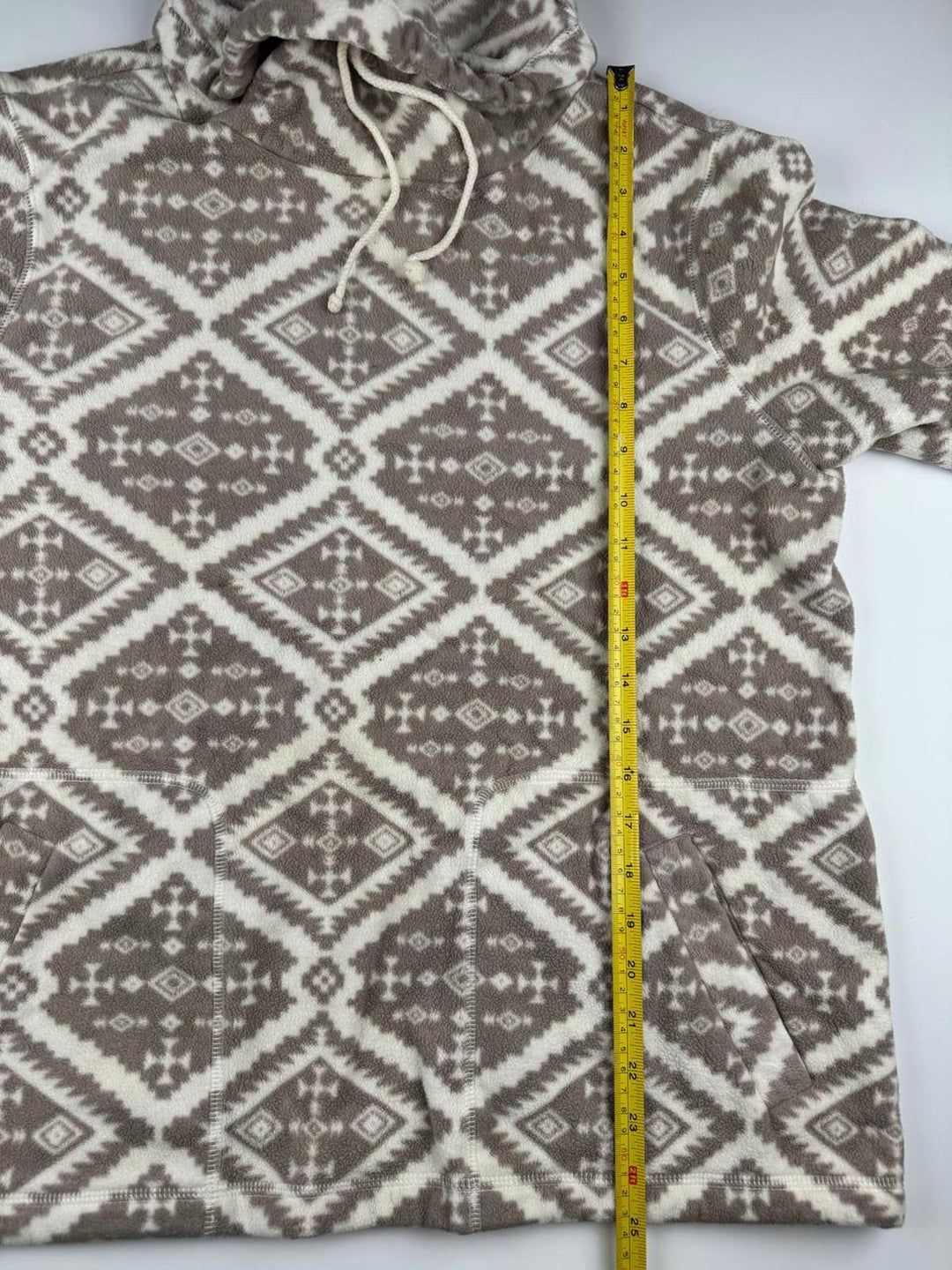 Vintage Patterned Fleece Hoodie Size L