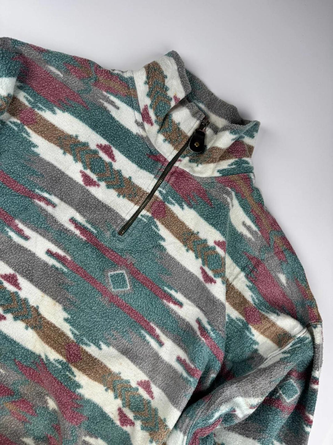 Vintage Patterned Fleece Jacket with Quarter Zip