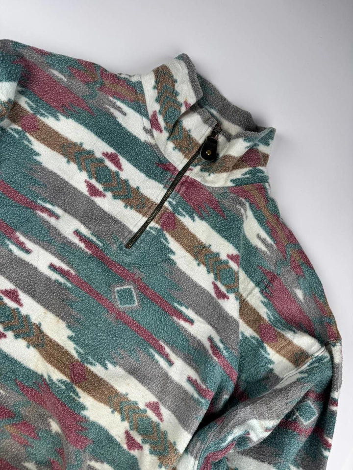 Vintage Patterned Fleece Jacket with Quarter Zip