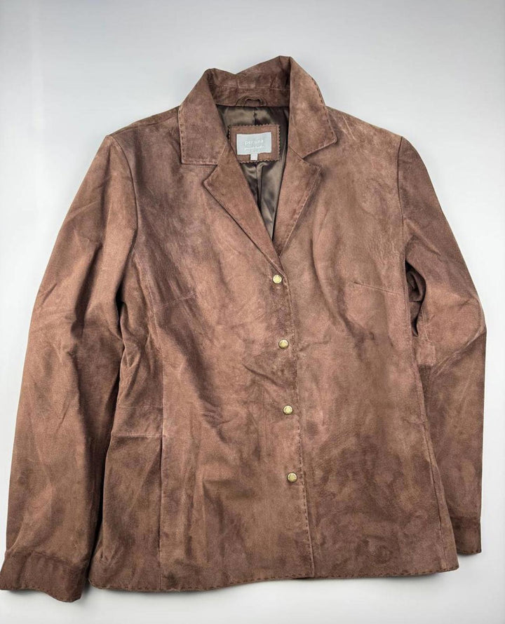 Per Una Genuine Leather  Suede Women's Brown Button-Up Jacket
