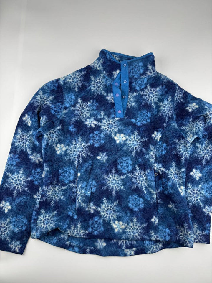Vintage Blue Snowflake Pattern Fleece Pullover Sweatshirt