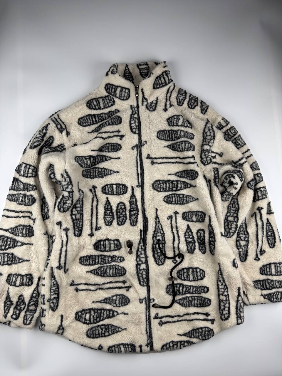 Vintage Fleece Jacket with Abstract Design Made in Canada Size Large