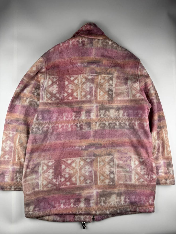 Women's Pink and Beige Patterned Fleece Jacket