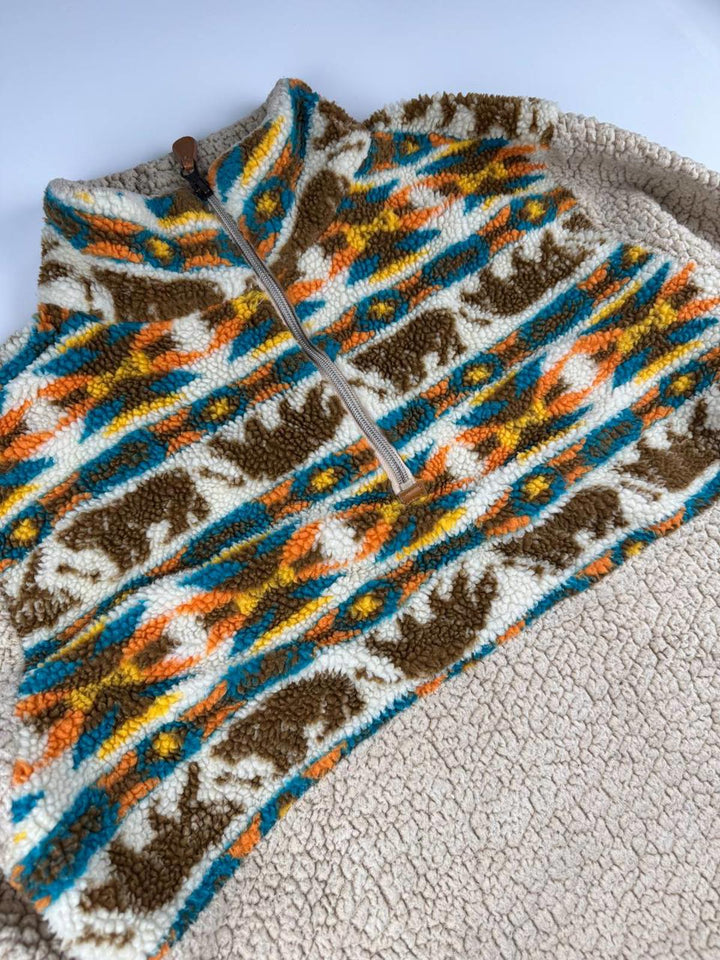 Vintage Fleece Pullover Sweatshirt Animal Print